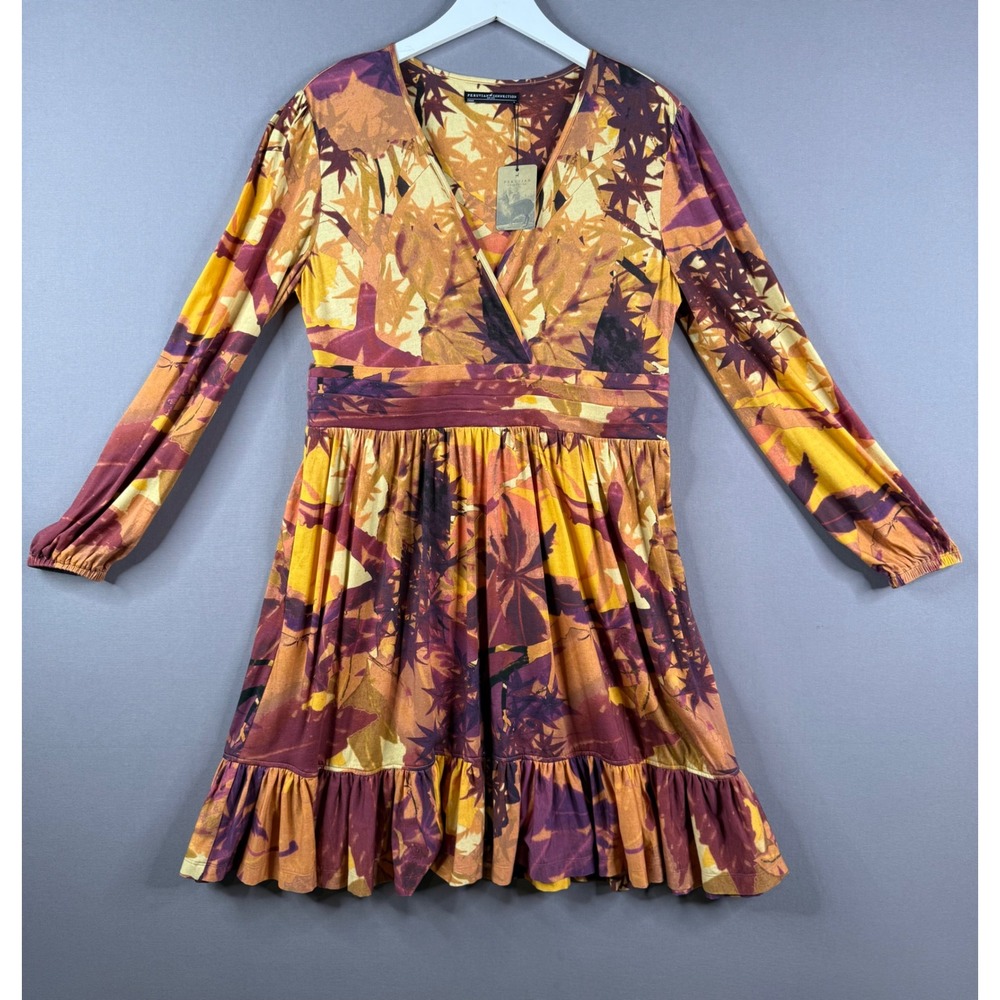 Peruvian‎ Connection Falling Leaves Dress Womens L Autumn Faux Wrap Earthy NEW
